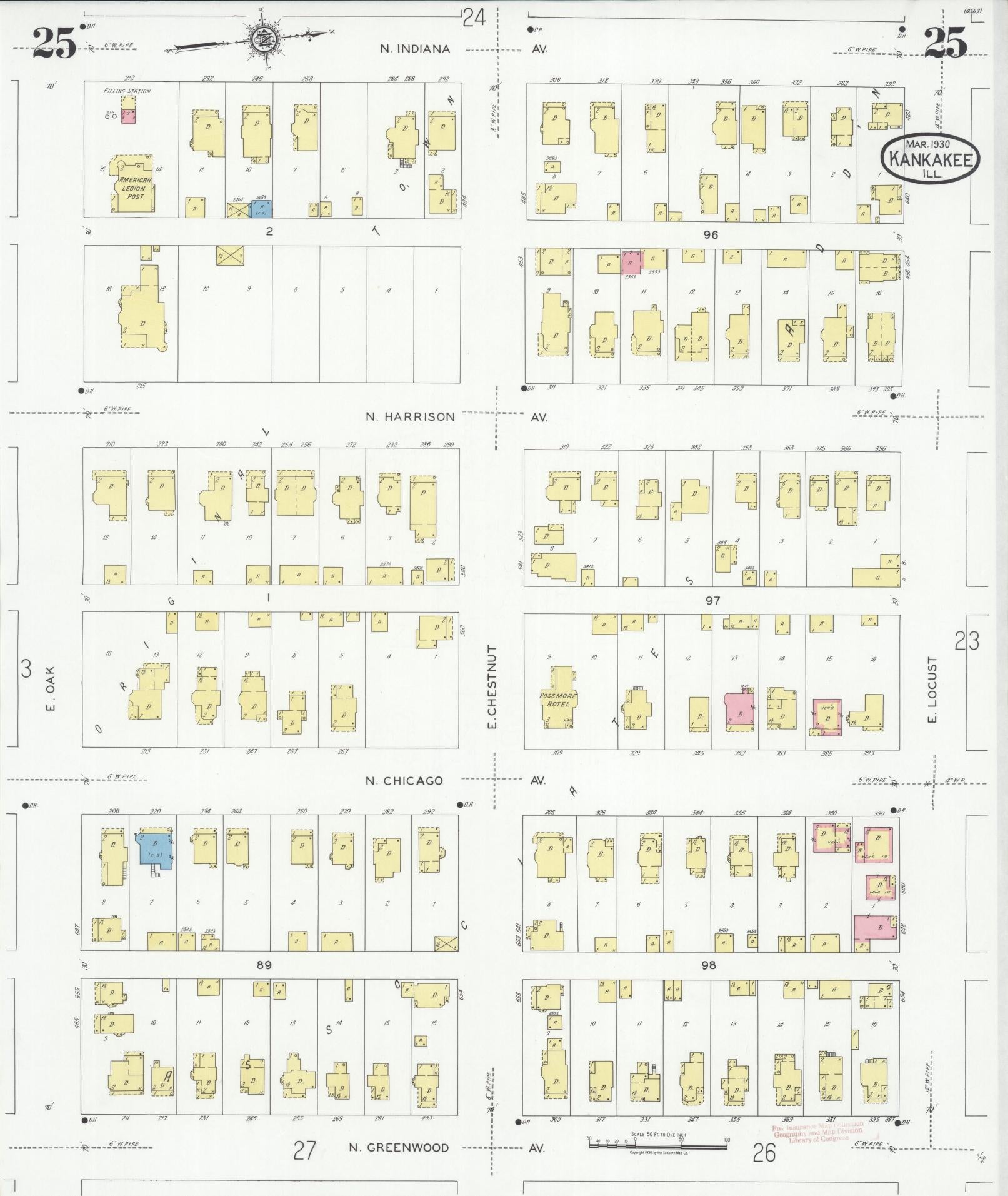 Sanborn Fire Insurance Map from Kankakee, Kankakee County, Illinois (1930), Sheet #0025 - Historic Sanborn Fire Insurance Map Print, vintage old map wall art, antique decor, genealogy gift, Illinois Illinois map