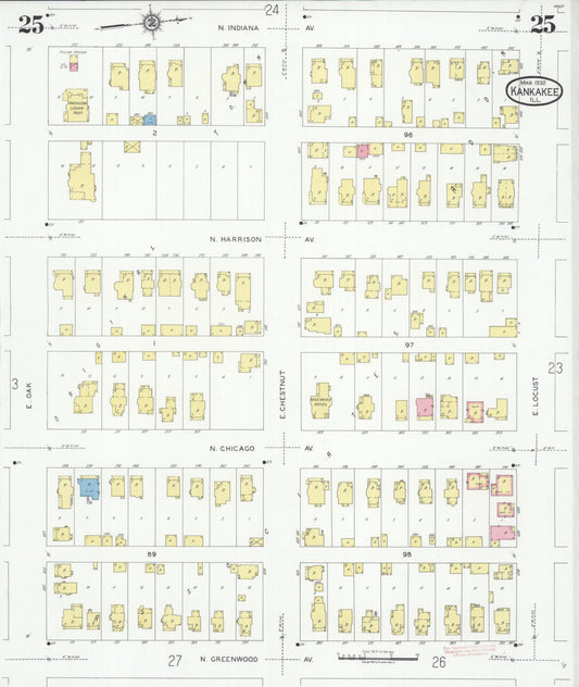 Sanborn Fire Insurance Map from Kankakee, Kankakee County, Illinois (1930), Sheet #0025 - Historic Sanborn Fire Insurance Map Print, vintage old map wall art, antique decor, genealogy gift, Illinois Illinois map