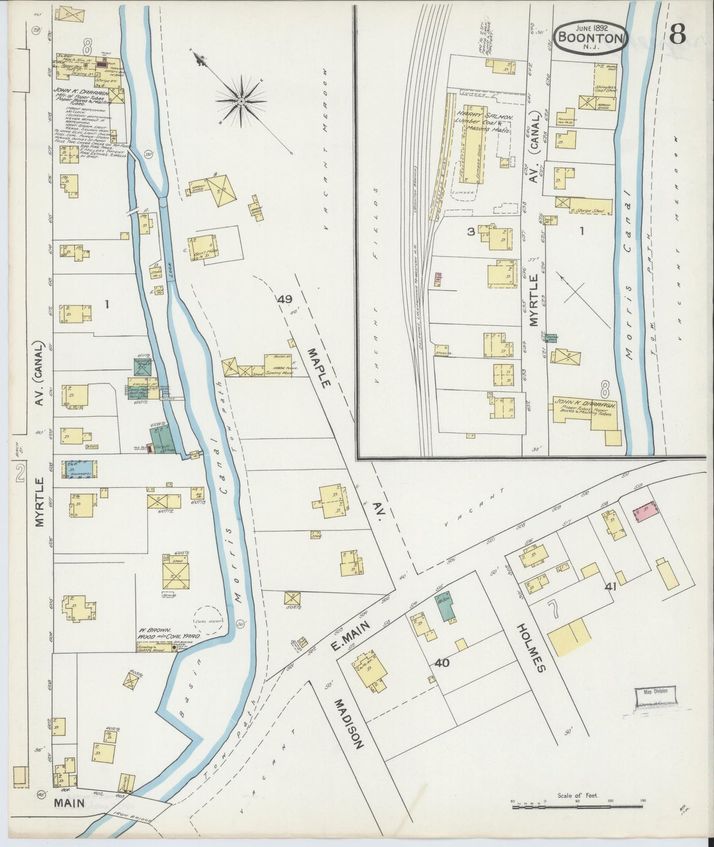 Sanborn Fire Insurance Map from Boonton, Morris County, New Jersey (1892), Sheet #0008 - Complete Map Set gallery image, historic Sanborn map, vintage wall art, New Jersey New Jersey