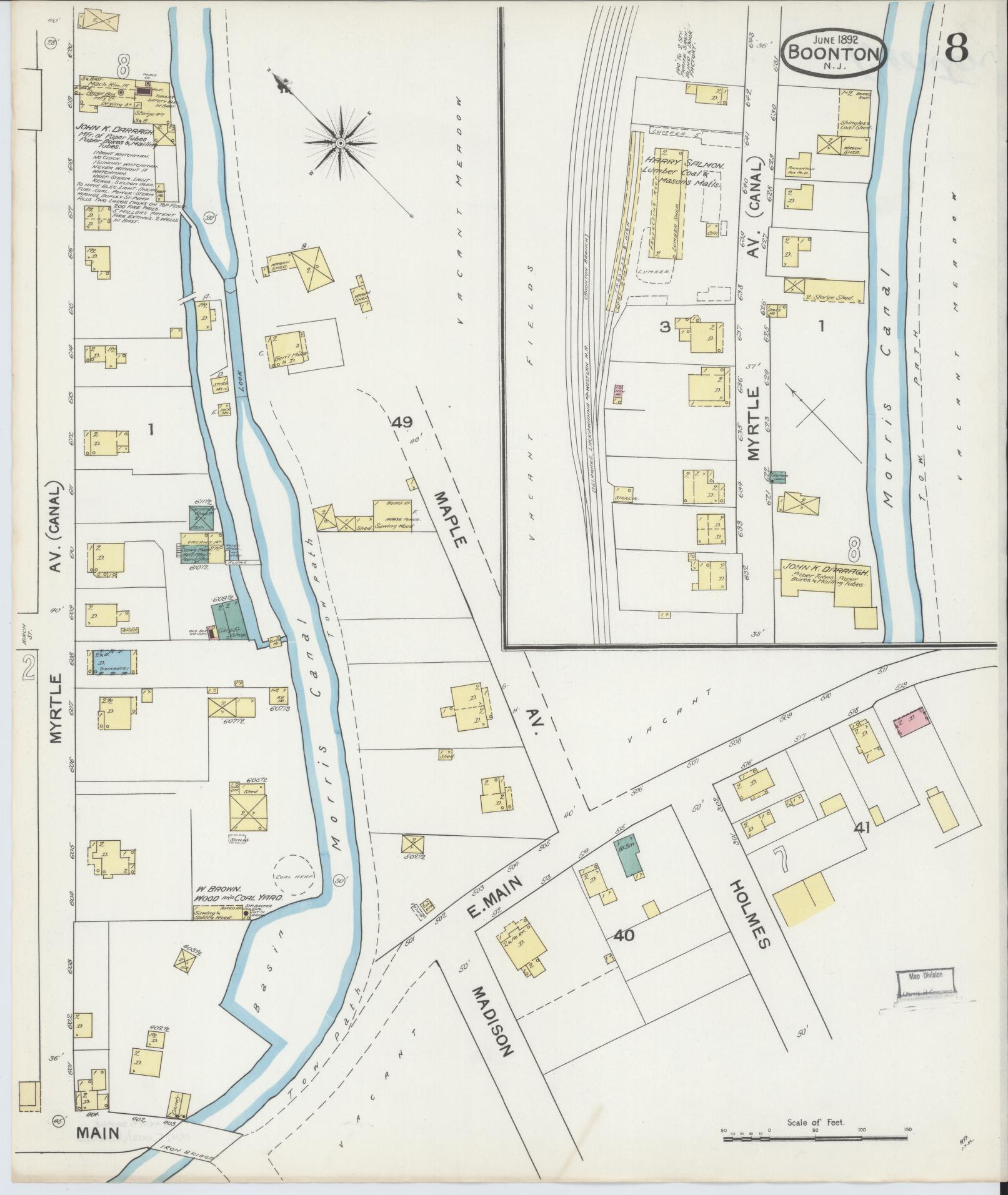 Sanborn Fire Insurance Map from Boonton, Morris County, New Jersey (1892), Sheet #0008 - Complete Map Set gallery image, historic Sanborn map, vintage wall art, New Jersey New Jersey