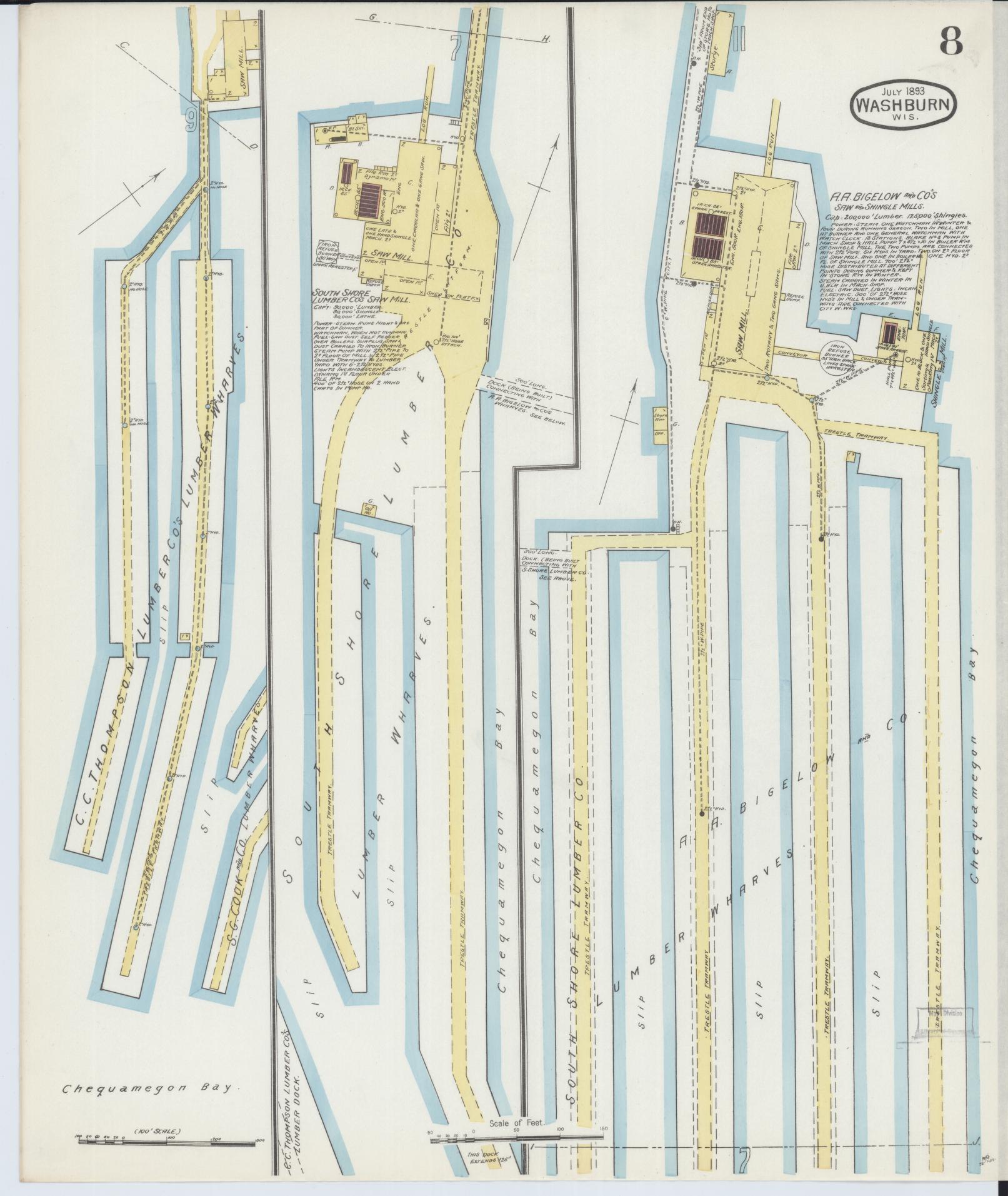Sanborn Fire Insurance Map from Washburn, Bayfield County, Wisconsin (1893), Sheet #0008 - Complete Map Set gallery image, historic Sanborn map, vintage wall art, Wisconsin Wisconsin