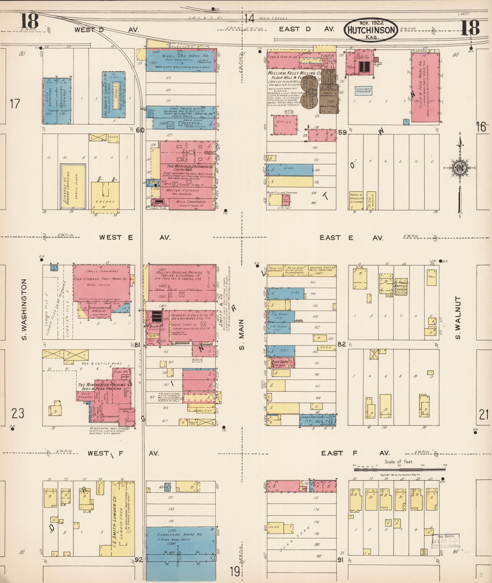 Sanborn Fire Insurance Map from Hutchinson, Reno County, Kansas (1922), Sheet #0019 - Historic Sanborn Fire Insurance Map Print, vintage old map wall art, antique decor, genealogy gift, Kansas Kansas map