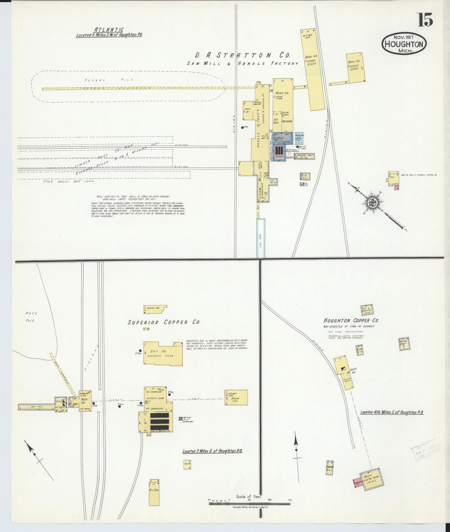 Sanborn Fire Insurance Map from Houghton, Houghton County, Michigan (1917), Sheet #0015 - Complete Map Set gallery image, historic Sanborn map, vintage wall art, Michigan Michigan