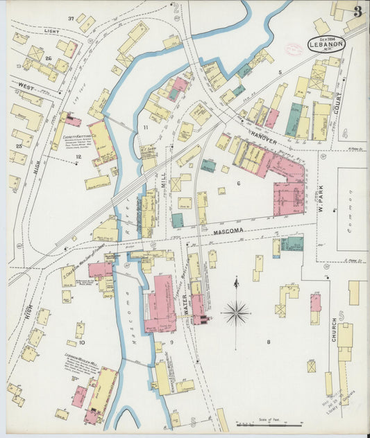 Sanborn Fire Insurance Map from Lebanon, Grafton County, New Hampshire (1894), Sheet #0003 - Historic Sanborn Fire Insurance Map Print, vintage old map wall art, antique decor, genealogy gift, New Hampshire New Hampshire map