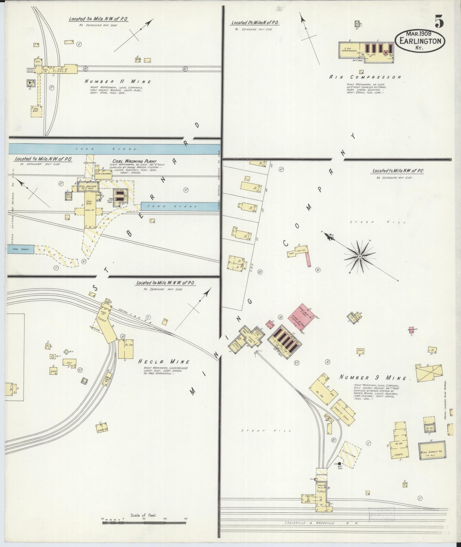 Sanborn Fire Insurance Map from Earlington, Hopkins County, Kentucky (1909), Sheet #0005 - Historic Sanborn Fire Insurance Map Print, vintage old map wall art, antique decor, genealogy gift, Kentucky Kentucky map