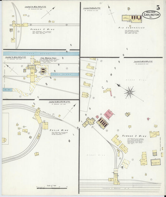 Sanborn Fire Insurance Map from Earlington, Hopkins County, Kentucky (1909), Sheet #0005 - Historic Sanborn Fire Insurance Map Print, vintage old map wall art, antique decor, genealogy gift, Kentucky Kentucky map