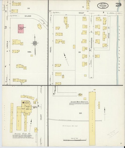 Sanborn Fire Insurance Map from Keene, Cheshire County, New Hampshire (1913), Sheet #0029 - Historic Sanborn Fire Insurance Map Print, vintage old map wall art, antique decor, genealogy gift, New Hampshire New Hampshire map