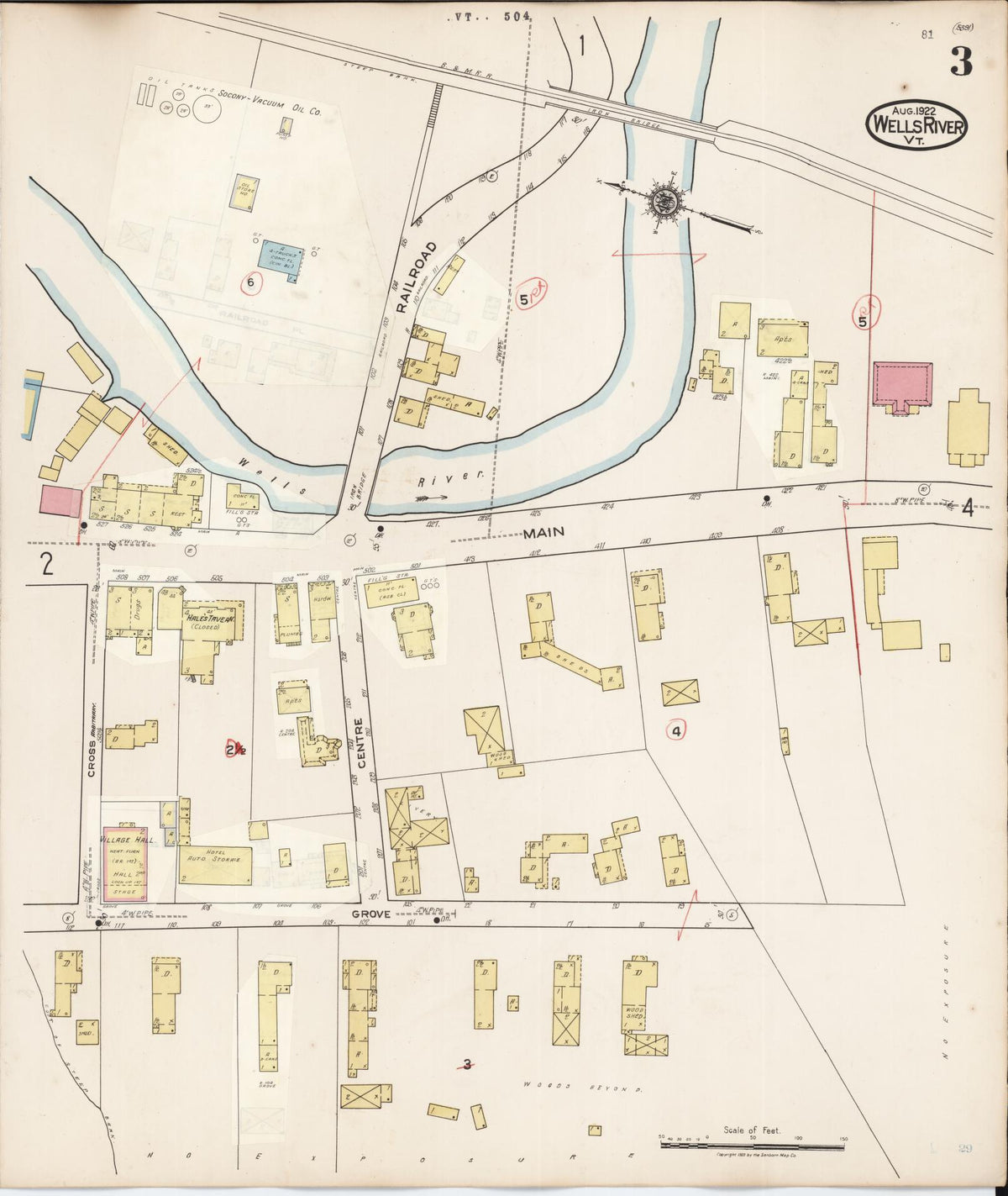 Sanborn Fire Insurance Map from Wells River, Orange County, Vermont (1938), Sheet #0003 - Historic Sanborn Fire Insurance Map Print, vintage old map wall art, antique decor, genealogy gift, Vermont Vermont map
