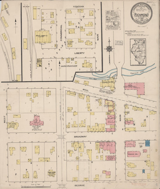Sanborn Fire Insurance Map from Richmond, McHenry County, Illinois (1922), Sheet #0001 - Historic Sanborn Fire Insurance Map Print, vintage old map wall art, antique decor, genealogy gift, Illinois Illinois map