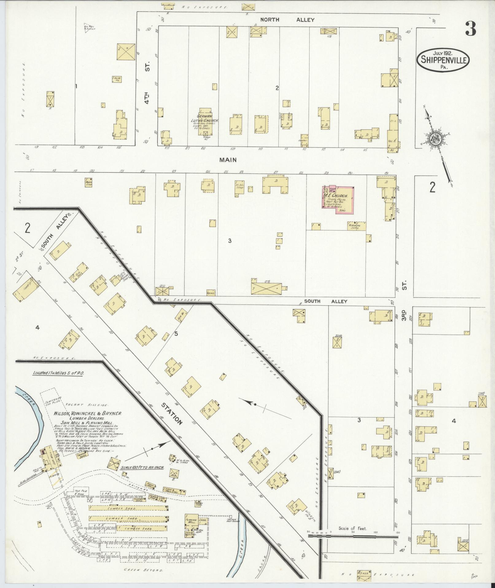 Sanborn Fire Insurance Map from Shippenville, Clarion County, Pennsylvania (1912), Sheet #0003 - Complete Map Set gallery image, historic Sanborn map, vintage wall art, Pennsylvania Pennsylvania
