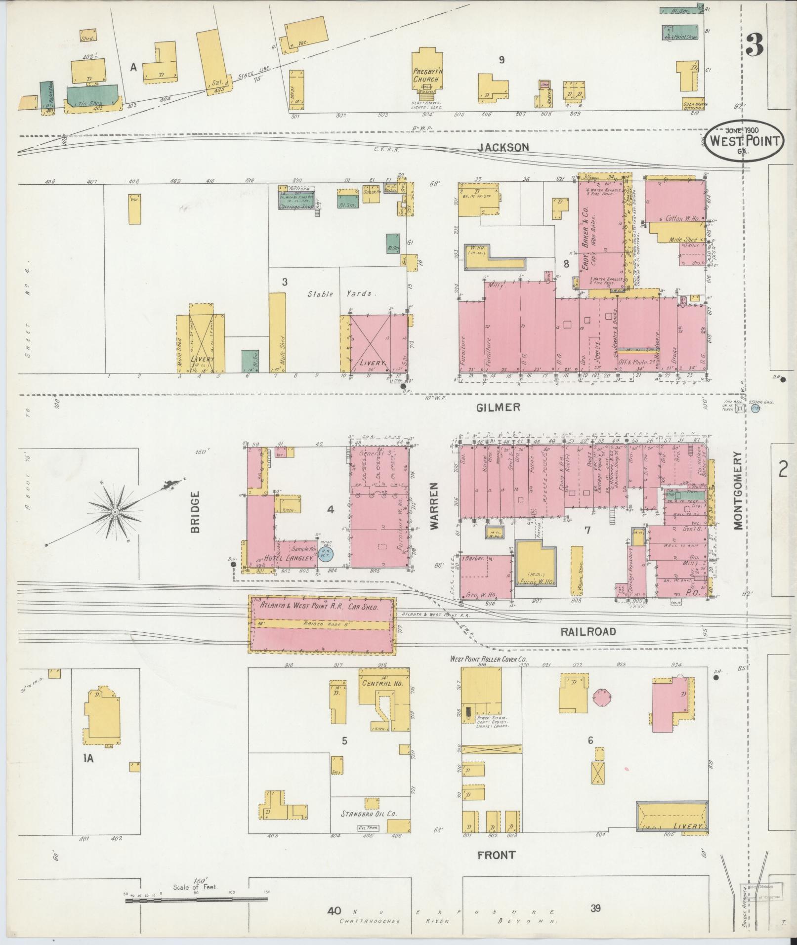 Sanborn Fire Insurance Map from West Point, Troup County, Georgia (1900), Sheet #0003 - Complete Map Set gallery image, historic Sanborn map, vintage wall art, Georgia Georgia