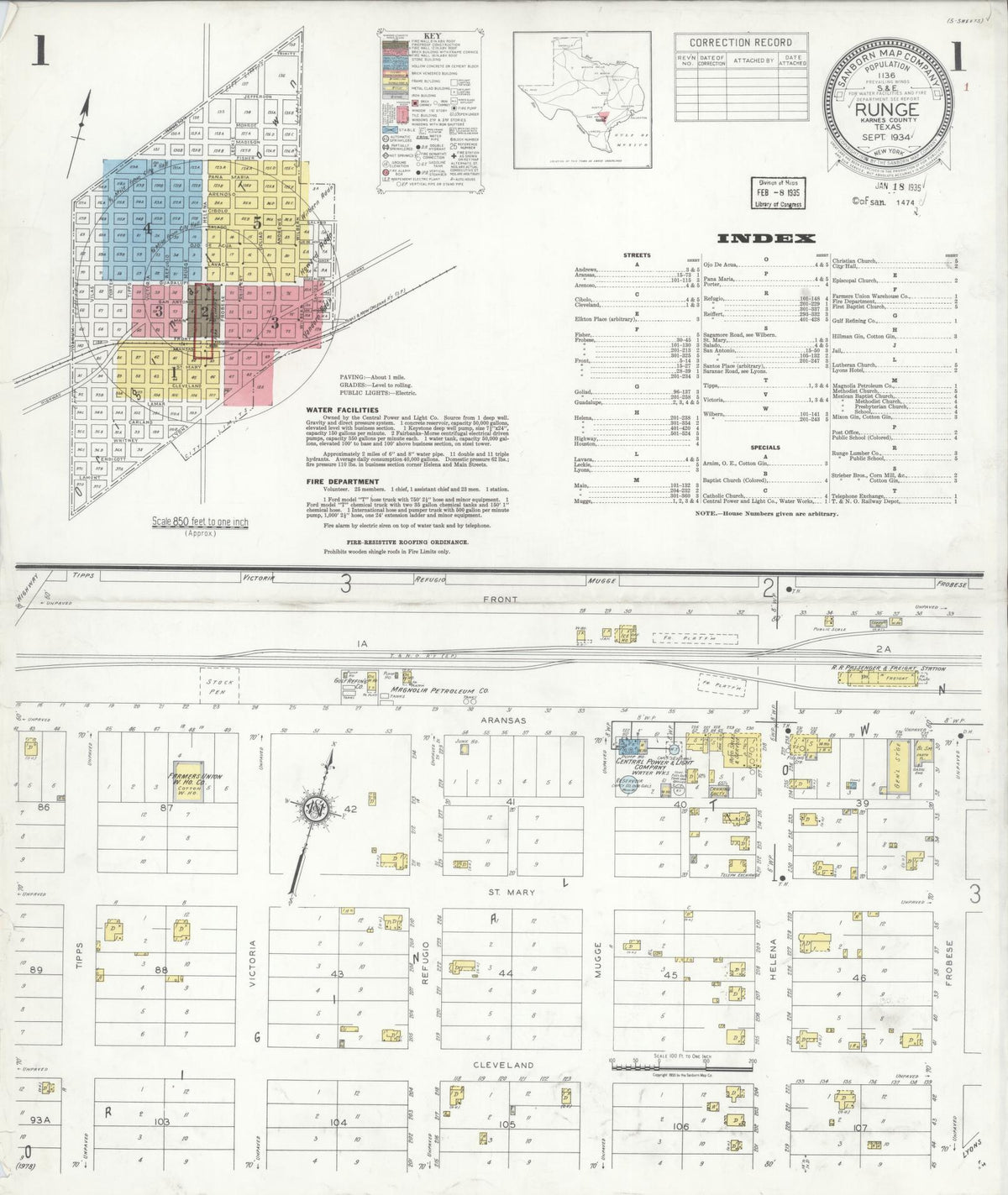 Sanborn Fire Insurance Map from Runge, Karnes County, Texas (1934), Sheet #0001 - Complete Map Set gallery image, historic Sanborn map, vintage wall art, Texas Texas