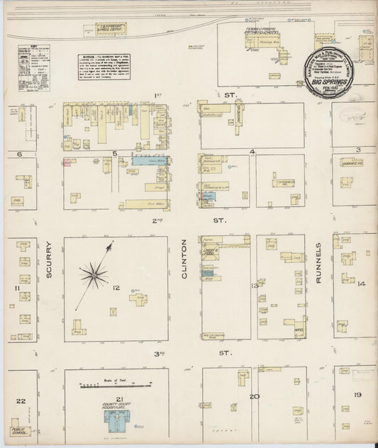 Sanborn Fire Insurance Map from Big Spring, Howard County, Texas (1885), Sheet #0001 - Historic Sanborn Fire Insurance Map Print, vintage old map wall art, antique decor, genealogy gift, Texas Texas map