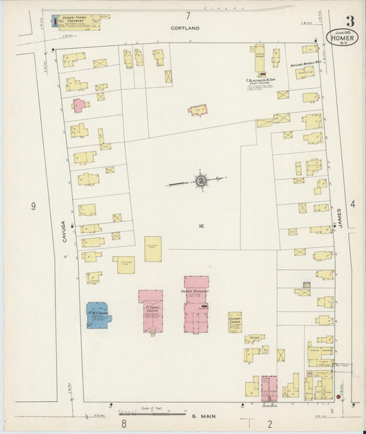 Sanborn Fire Insurance Map from Homer, Cortland County, New York (1915), Sheet #0003 - Historic Sanborn Fire Insurance Map Print, vintage old map wall art, antique decor, genealogy gift, New York New York map