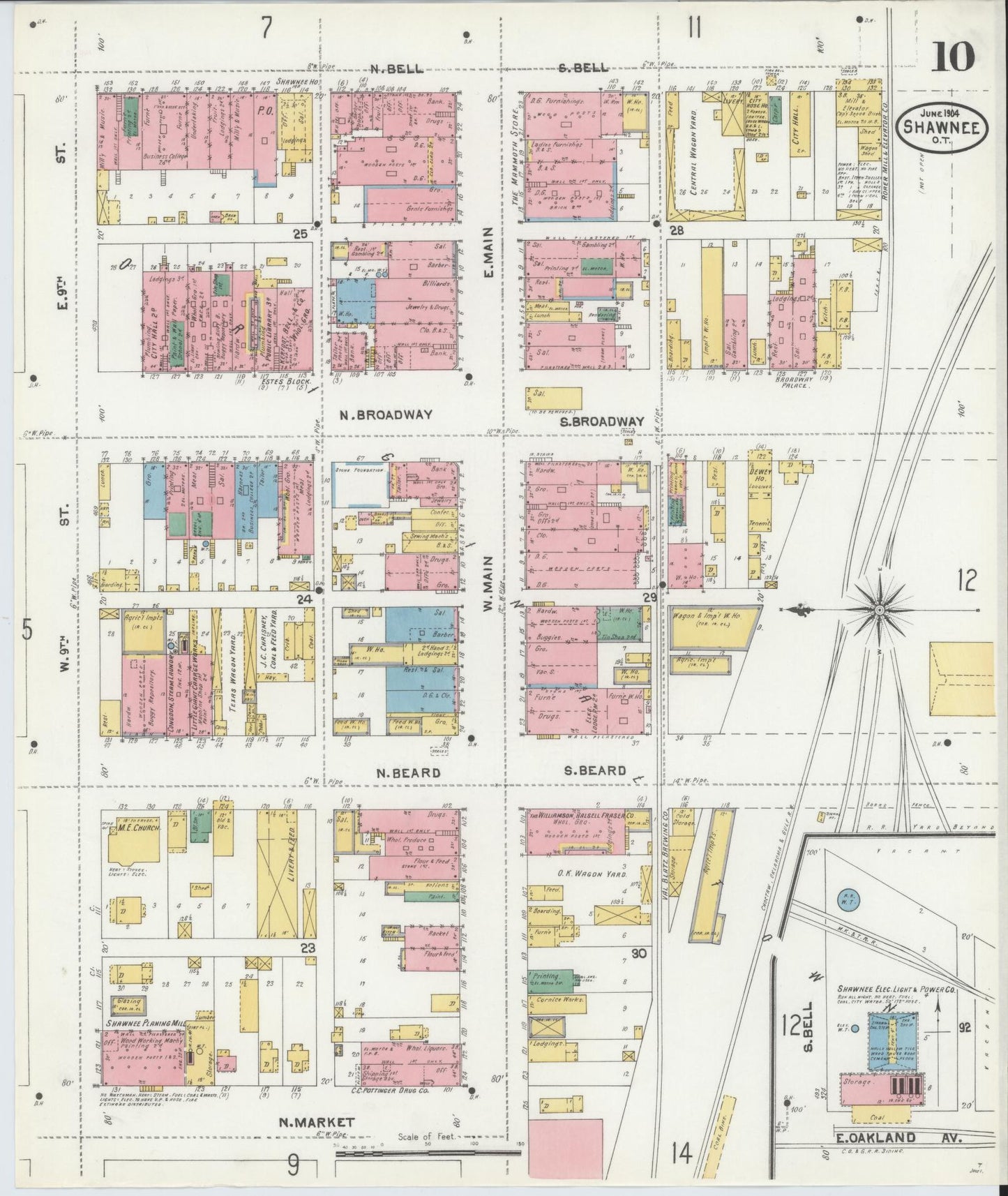 Sanborn Fire Insurance Map from Shawnee, Pottawatomie County, Oklahoma (1904), Sheet #0010 - Complete Map Set gallery image, historic Sanborn map, vintage wall art, Oklahoma Oklahoma