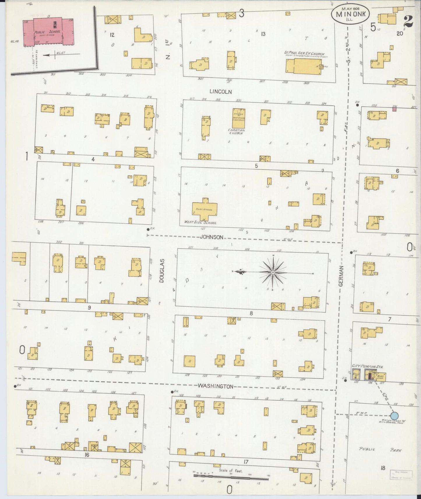 Sanborn Fire Insurance Map from Minonk, Woodford County, Illinois (1906), Sheet #0002 - Historic Sanborn Fire Insurance Map Print, vintage old map wall art, antique decor, genealogy gift, Illinois Illinois map