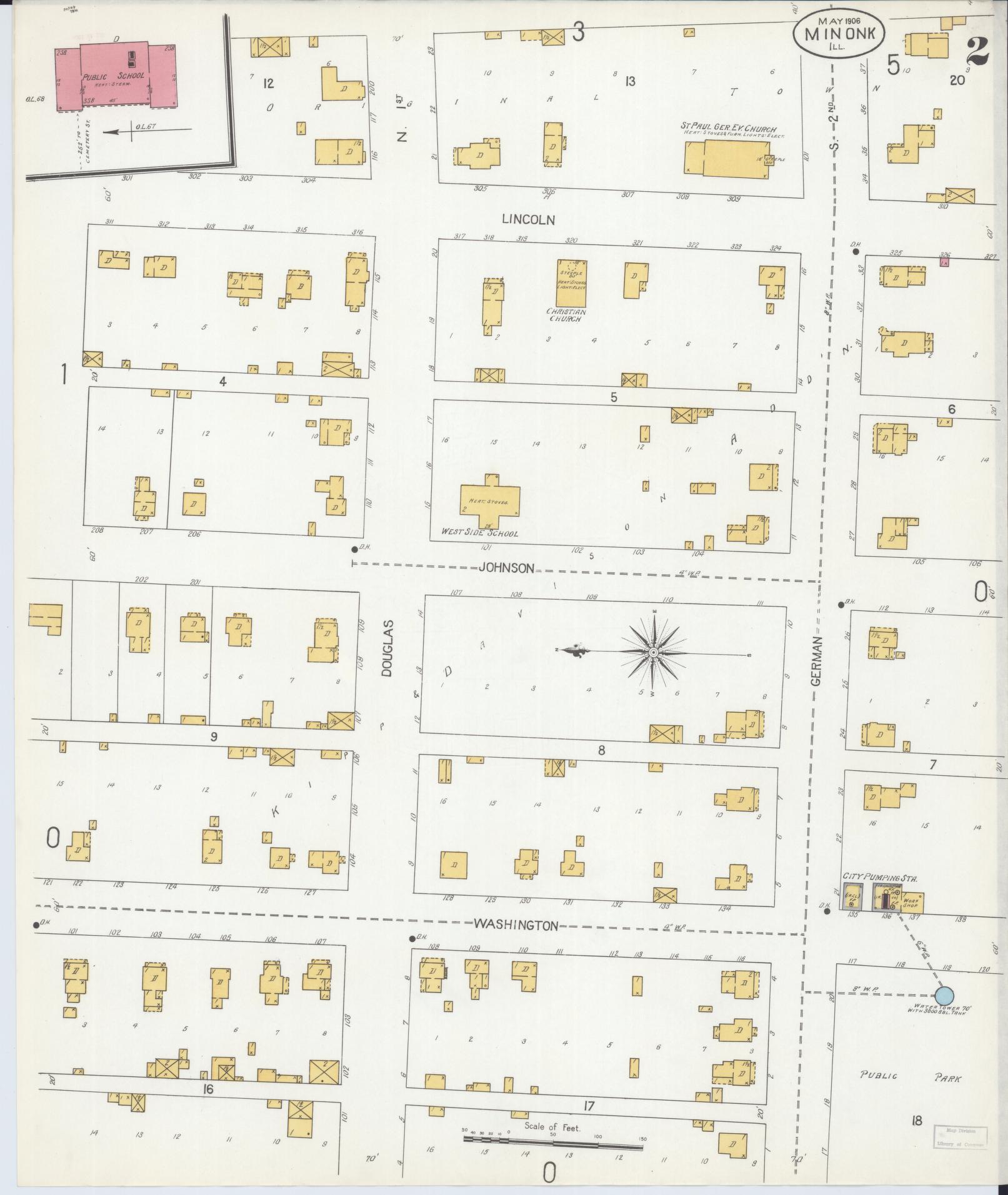 Sanborn Fire Insurance Map from Minonk, Woodford County, Illinois (1906), Sheet #0002 - Historic Sanborn Fire Insurance Map Print, vintage old map wall art, antique decor, genealogy gift, Illinois Illinois map