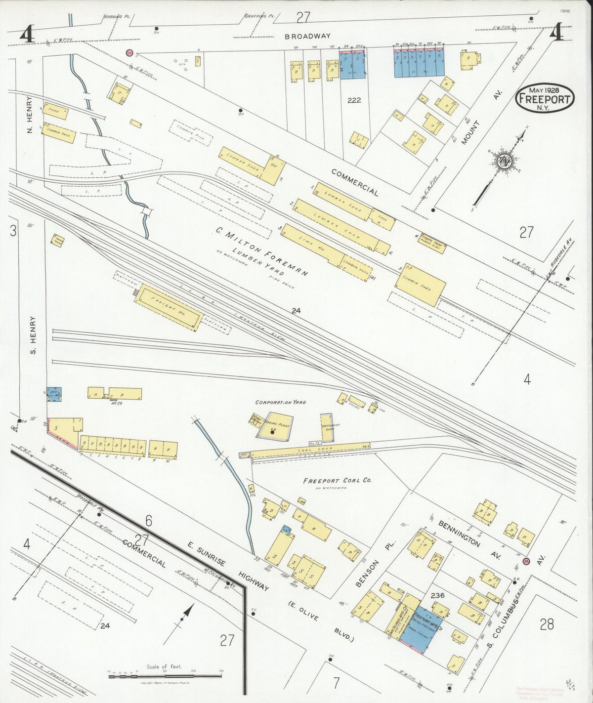 Sanborn Fire Insurance Map from Freeport, Nassau County, New York (1928), Sheet #0004 - Complete Map Set gallery image, historic Sanborn map, vintage wall art, New York New York