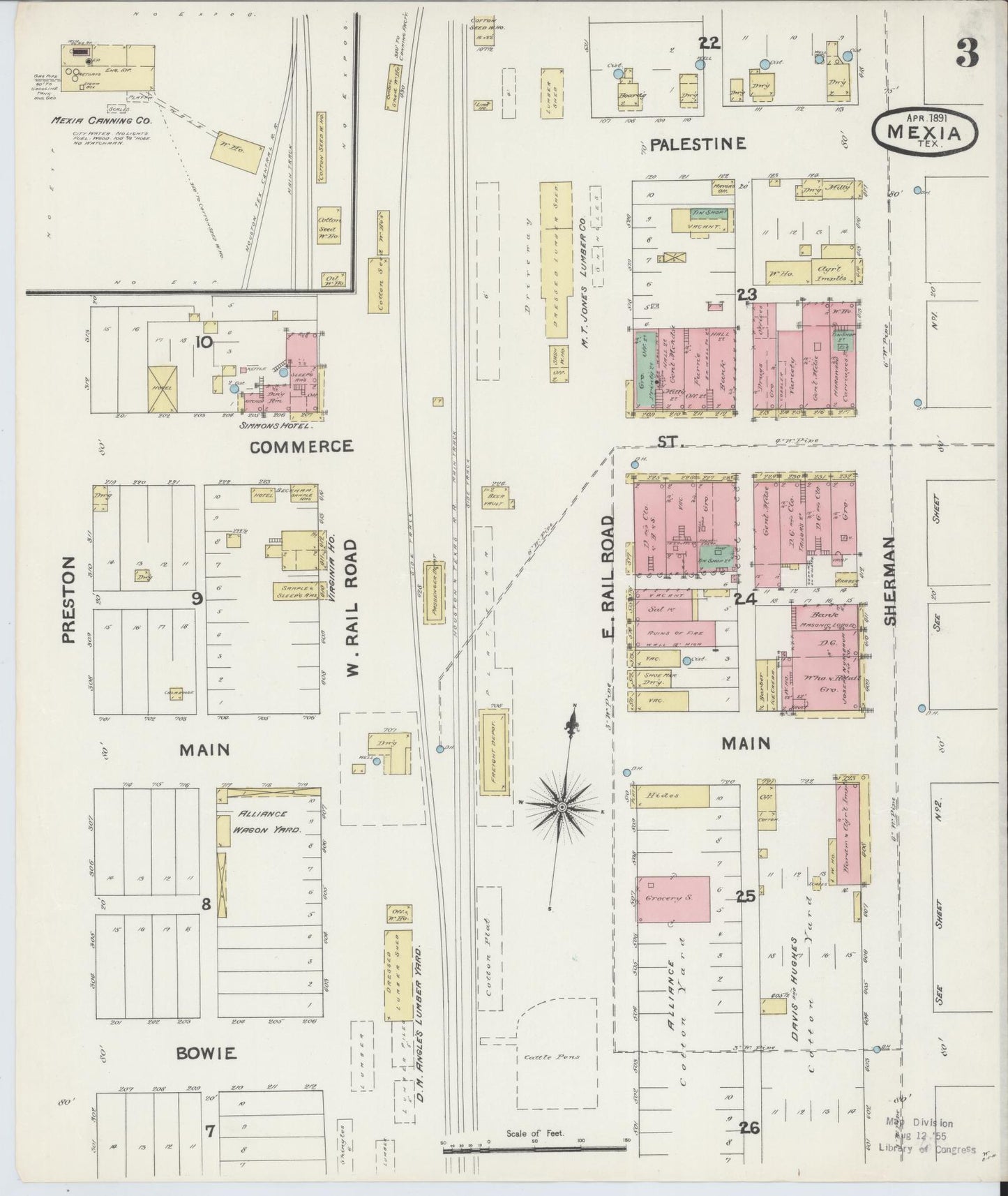 Sanborn Fire Insurance Map from Mexia, Limestone County, Texas (1891), Sheet #0003 - Historic Sanborn Fire Insurance Map Print, vintage old map wall art, antique decor, genealogy gift, Texas Texas map