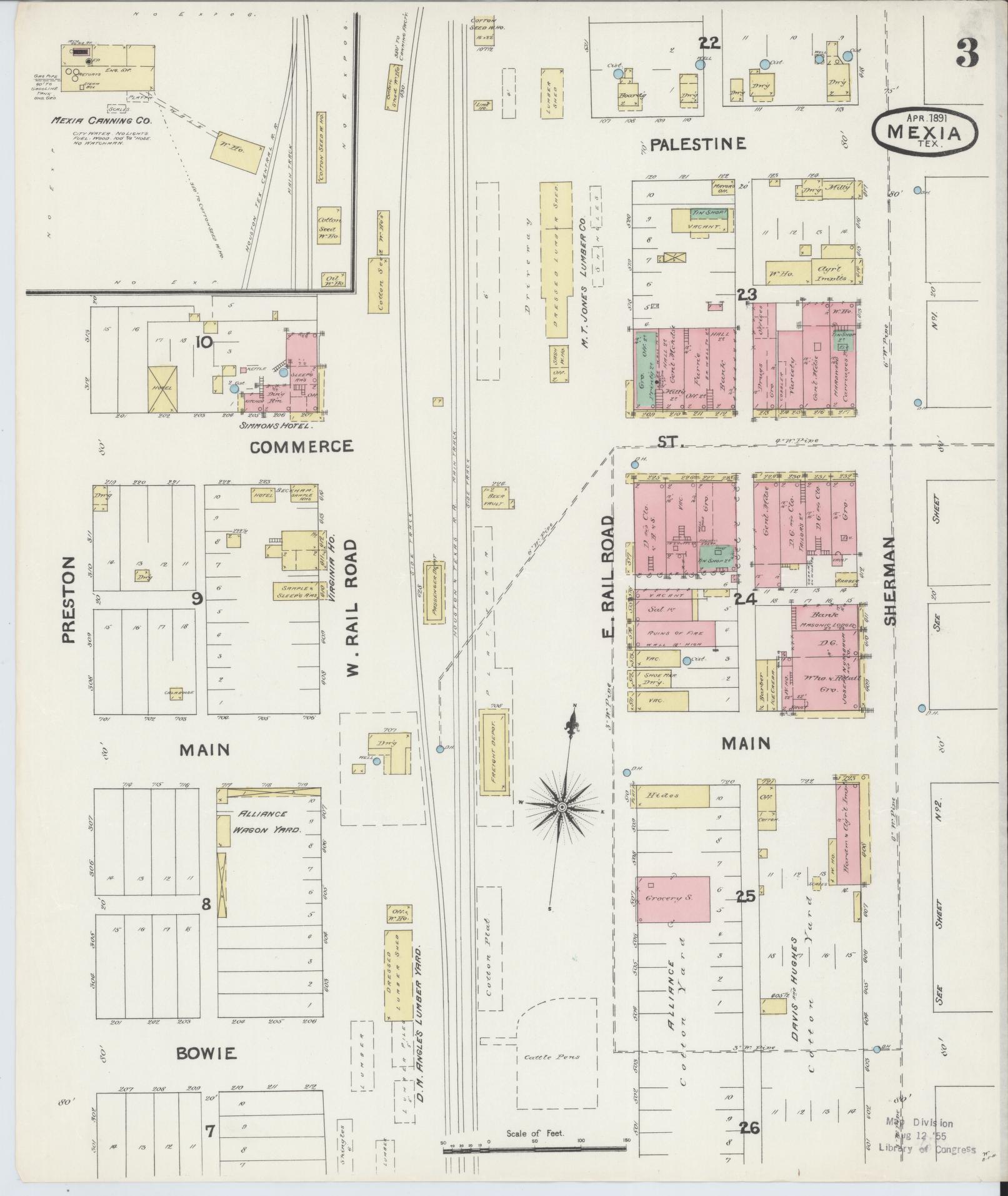 Sanborn Fire Insurance Map from Mexia, Limestone County, Texas (1891), Sheet #0003 - Historic Sanborn Fire Insurance Map Print, vintage old map wall art, antique decor, genealogy gift, Texas Texas map