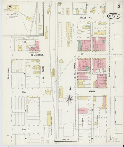 Sanborn Fire Insurance Map from Mexia, Limestone County, Texas (1891), Sheet #0003 - Historic Sanborn Fire Insurance Map Print, vintage old map wall art, antique decor, genealogy gift, Texas Texas map