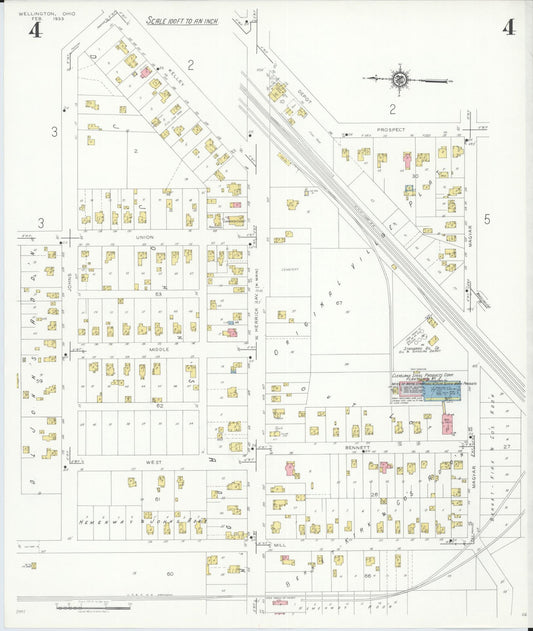 Sanborn Fire Insurance Map from Wellington, Lorain County, Ohio (1933), Sheet #0004 - Historic Sanborn Fire Insurance Map Print, vintage old map wall art, antique decor, genealogy gift, Ohio Ohio map