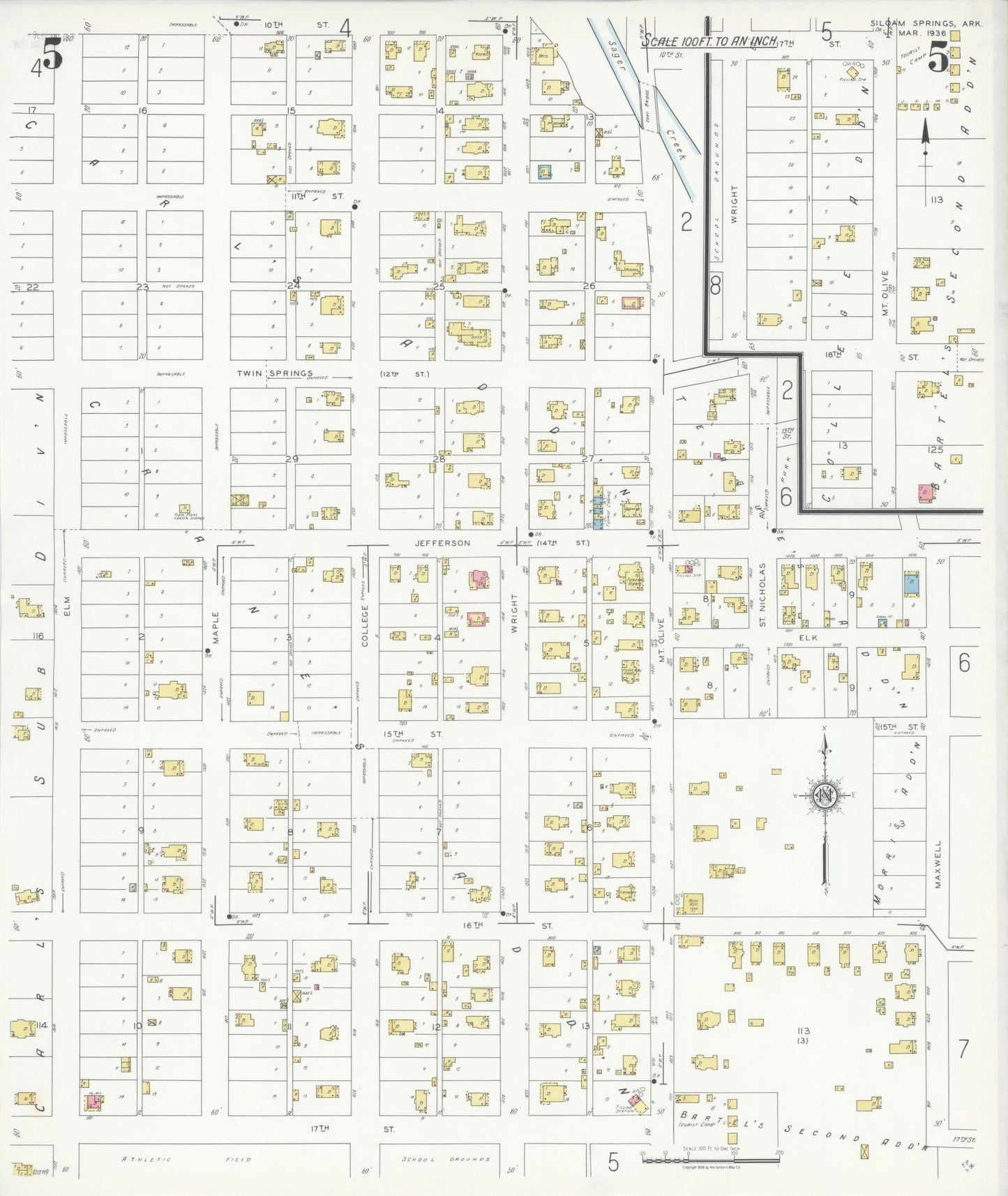 Sanborn Fire Insurance Map from Siloam Springs, Benton County, Arkansas (1936), Sheet #0005 - Complete Map Set gallery image, historic Sanborn map, vintage wall art, Arkansas Arkansas