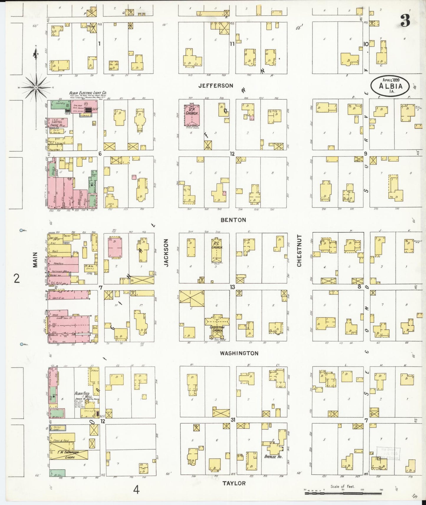 Sanborn Fire Insurance Map from Albia, Monroe County, Iowa (1899), Sheet #0003 - Historic Sanborn Fire Insurance Map Print