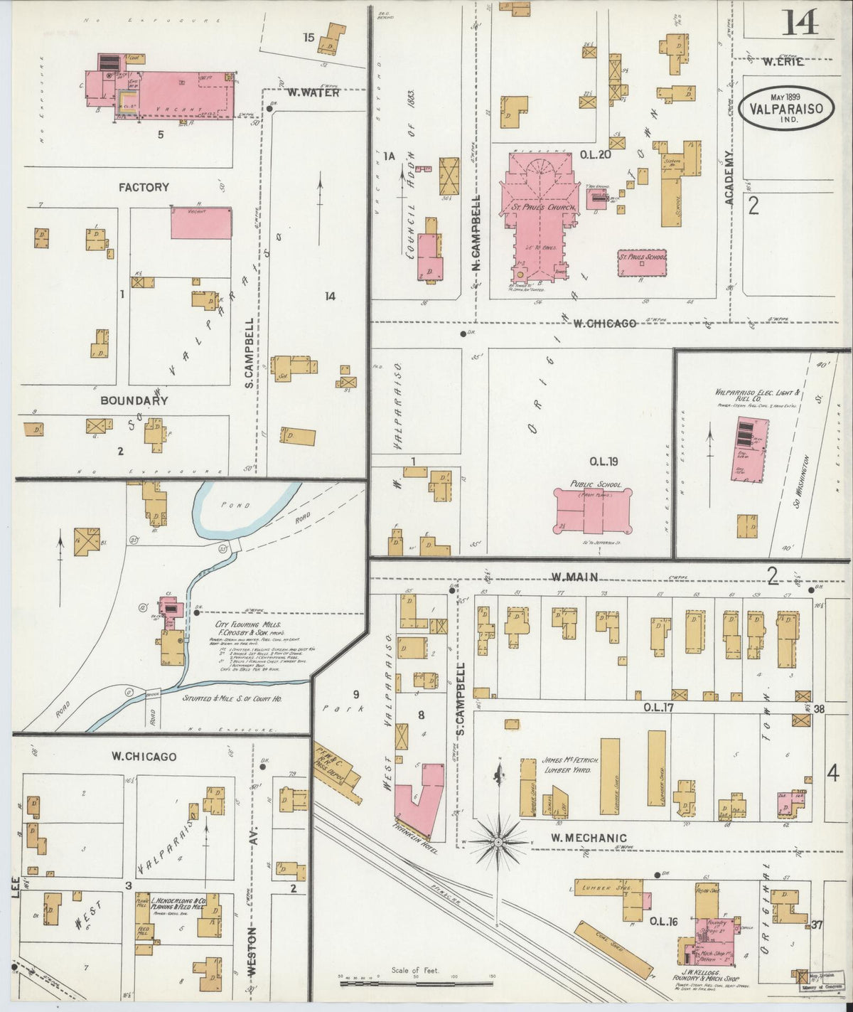 Sanborn Fire Insurance Map from Valparaiso, Porter County, Indiana (1899), Sheet #0014 - Historic Sanborn Fire Insurance Map Print, vintage old map wall art, antique decor, genealogy gift, Indiana Indiana map