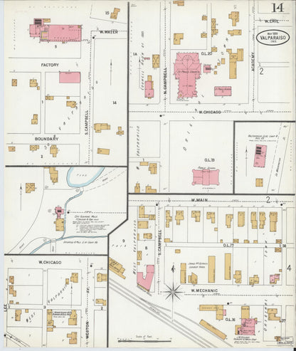 Sanborn Fire Insurance Map from Valparaiso, Porter County, Indiana (1899), Sheet #0014 - Historic Sanborn Fire Insurance Map Print, vintage old map wall art, antique decor, genealogy gift, Indiana Indiana map