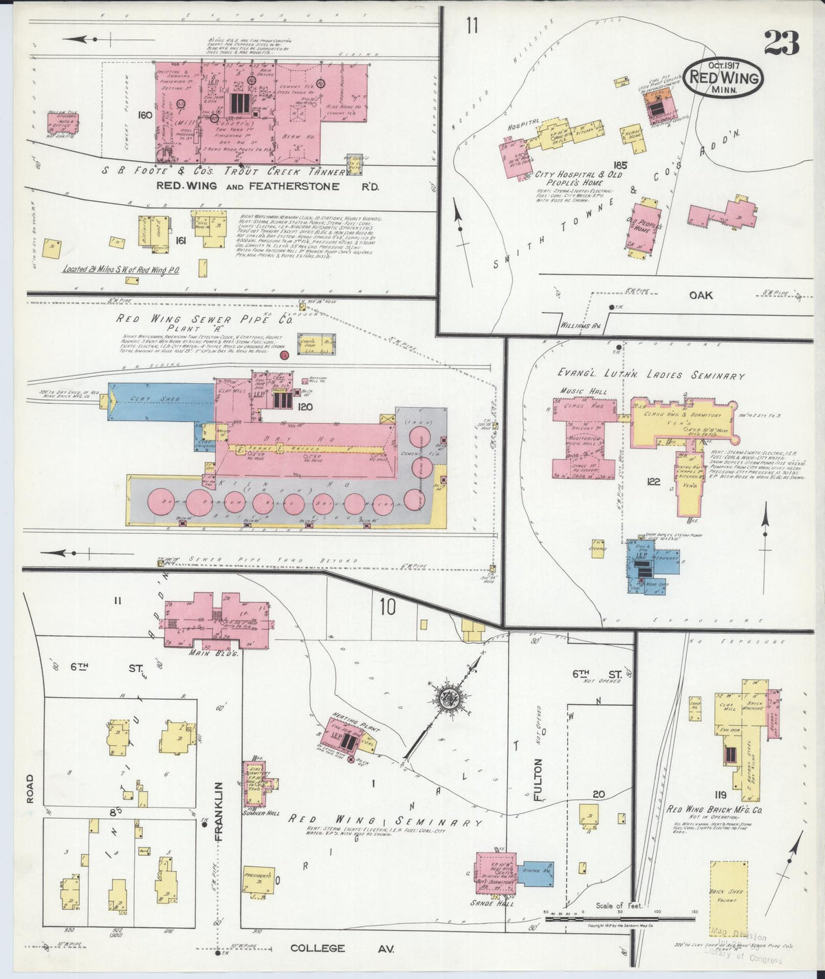 Sanborn Fire Insurance Map from Red Wing, Goodhue County, Minnesota (1917), Sheet #0023 - Historic Sanborn Fire Insurance Map Print, vintage old map wall art, antique decor, genealogy gift, Minnesota Minnesota map