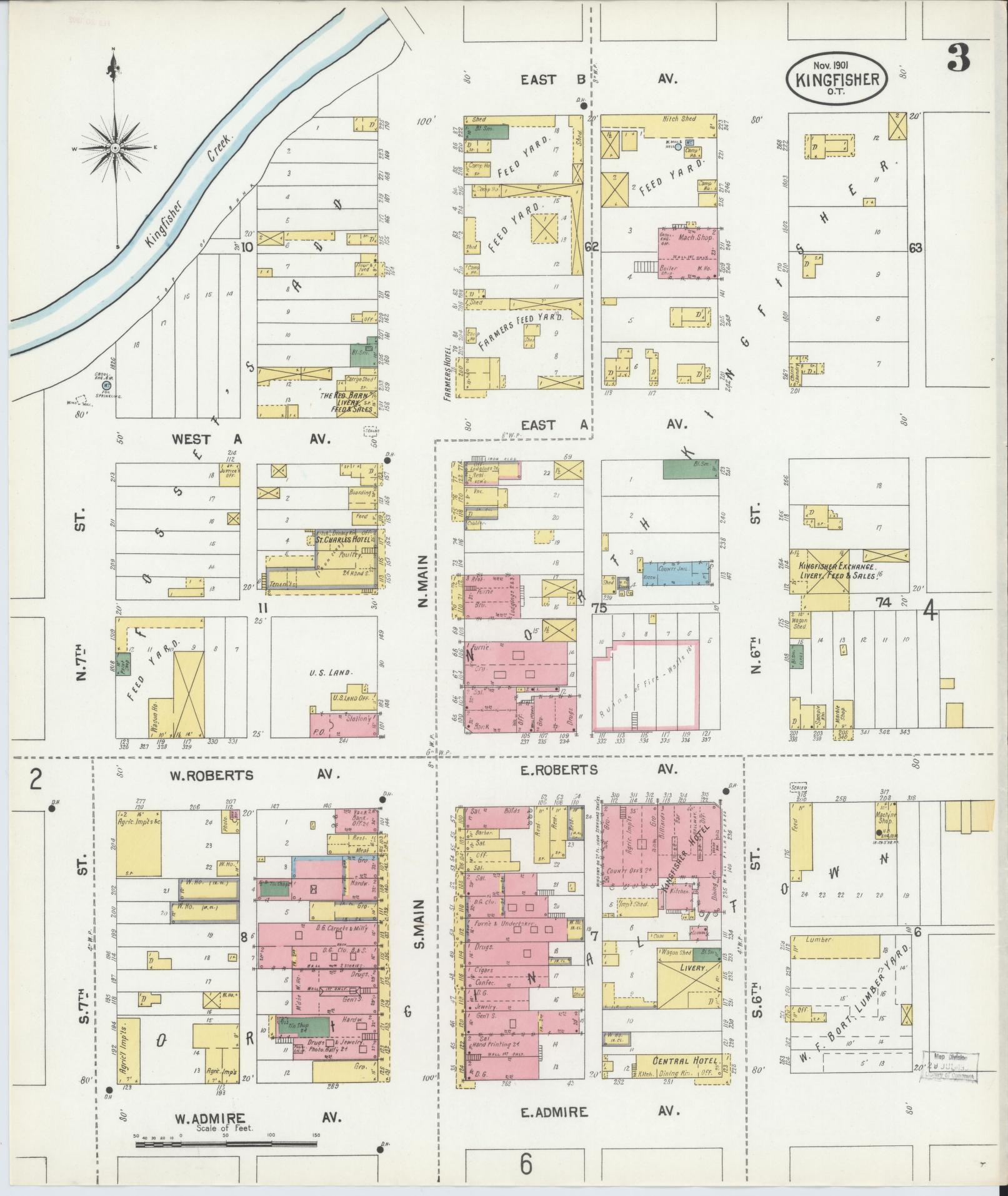 Sanborn Fire Insurance Map from Kingfisher, Kingfisher County, Oklahoma (1901), Sheet #0003 - Historic Sanborn Fire Insurance Map Print, vintage old map wall art, antique decor, genealogy gift, Oklahoma Oklahoma map