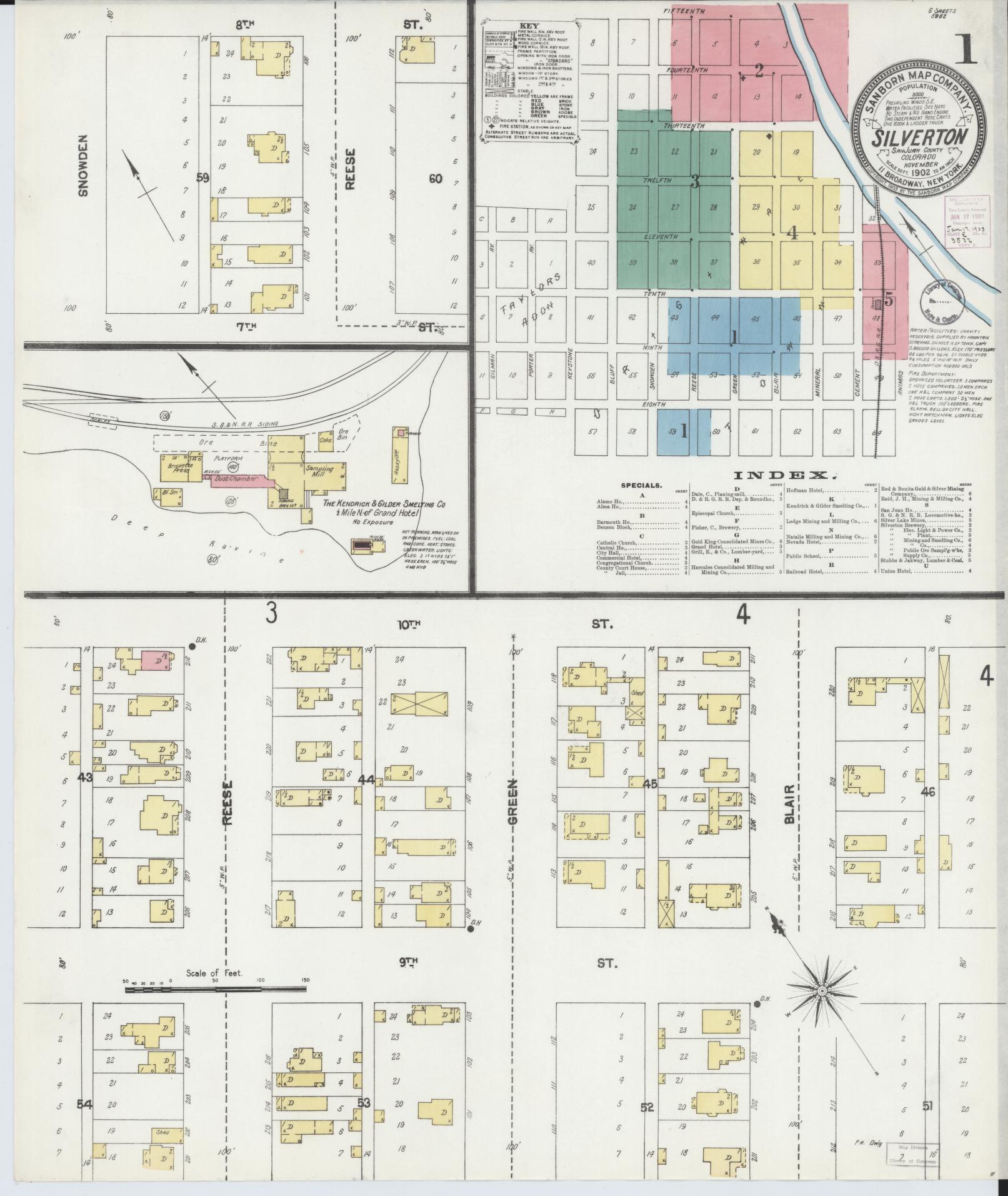 Sanborn Fire Insurance Map from Silverton, San Juan County, Colorado (1902), Sheet #0001 - Historic Sanborn Fire Insurance Map Print, vintage old map wall art, antique decor, genealogy gift, Colorado Colorado map