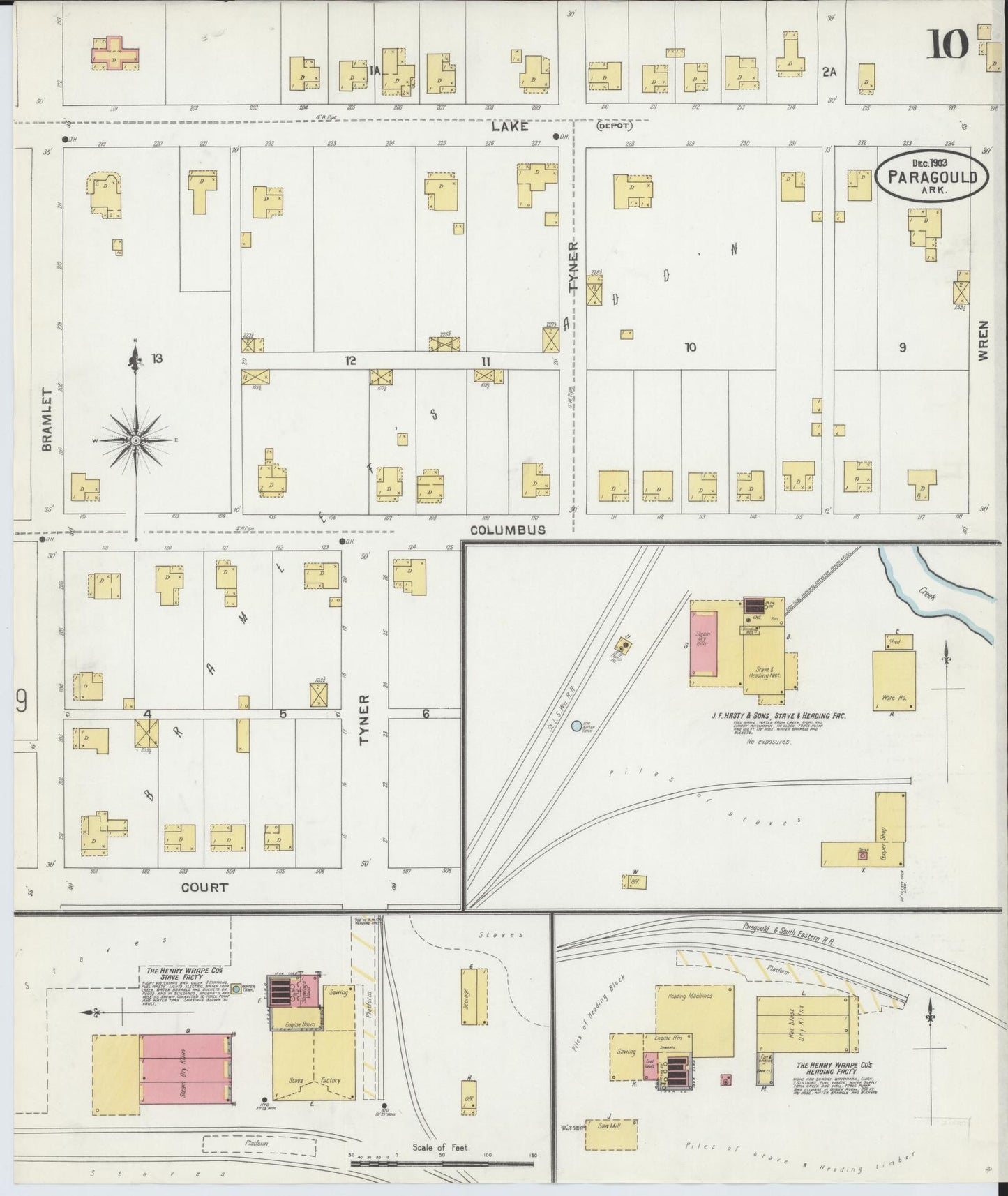 Sanborn Fire Insurance Map from Paragould, Greene County, Arkansas (1903), Sheet #0010 - Complete Map Set gallery image, historic Sanborn map, vintage wall art, Arkansas Arkansas