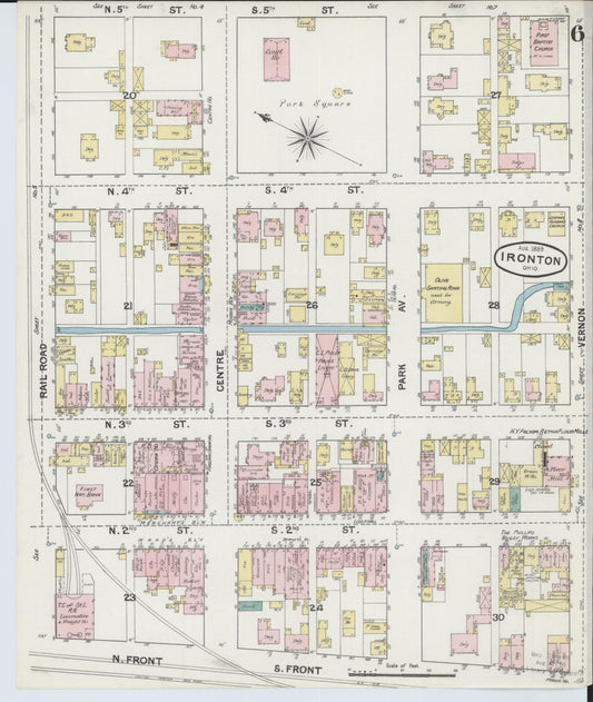 Sanborn Fire Insurance Map from Ironton, Lawrence County, Ohio (1889), Sheet #0006 - Historic Sanborn Fire Insurance Map Print, vintage old map wall art, antique decor, genealogy gift, Ohio Ohio map
