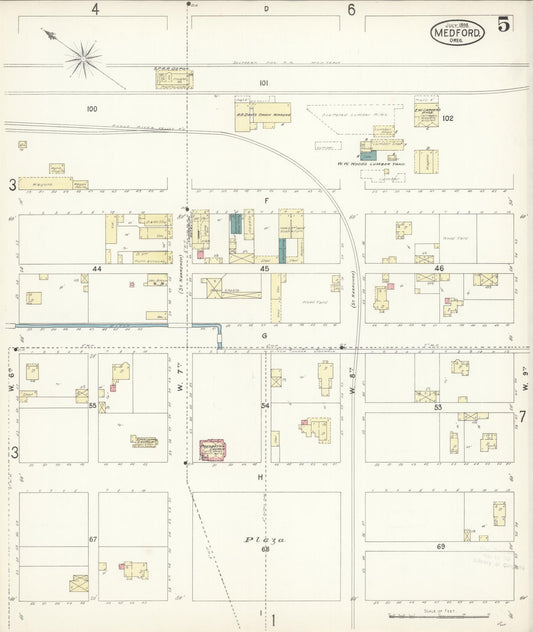 Sanborn Fire Insurance Map from Medford, Jackson County, Oregon (1898), Sheet #0005 - Historic Sanborn Fire Insurance Map Print, vintage old map wall art, antique decor, genealogy gift, Oregon Oregon map