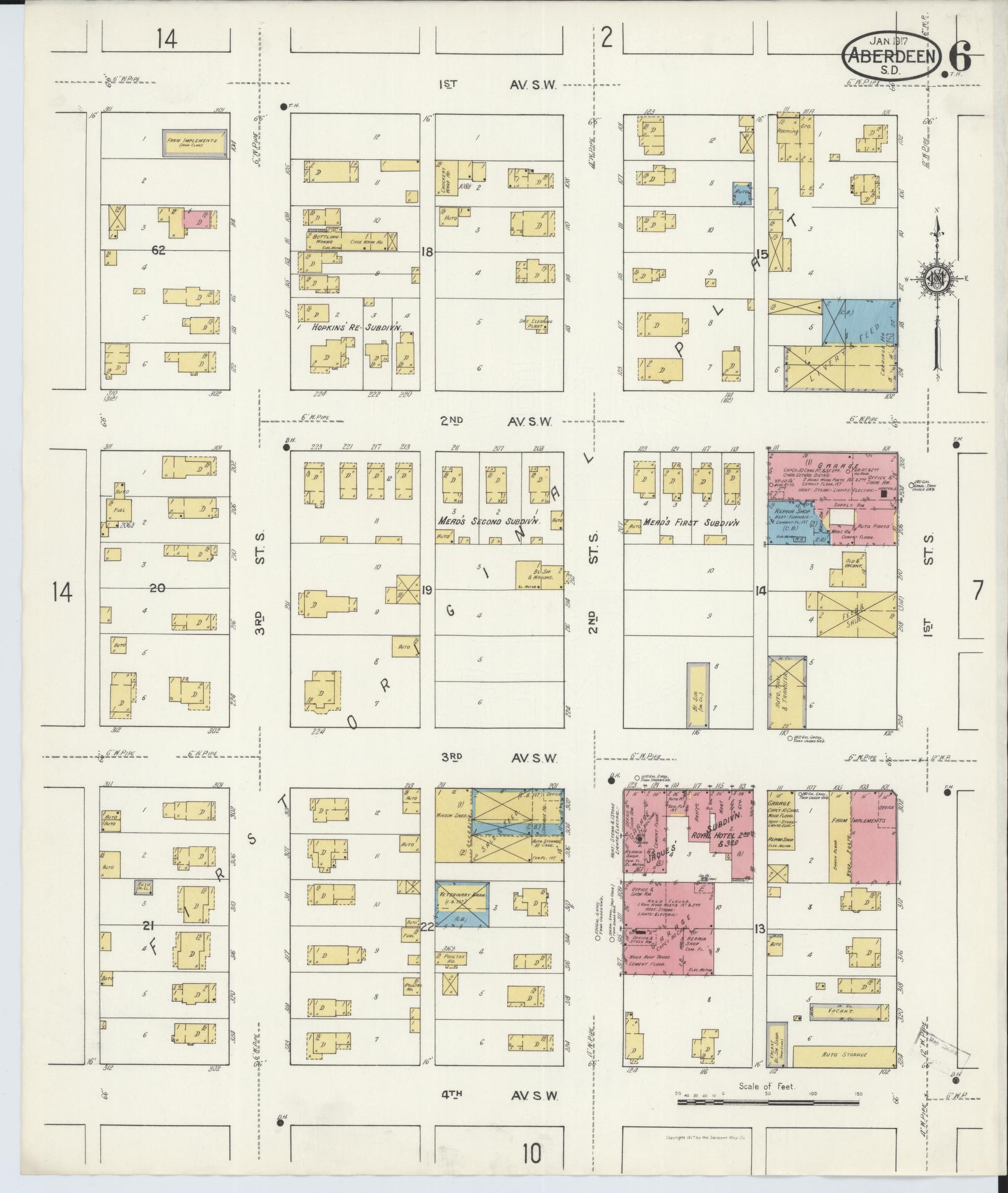 Sanborn Fire Insurance Map from Aberdeen, Brown County, South Dakota (1917), Sheet #0006 - Historic Sanborn Fire Insurance Map Print, vintage old map wall art, antique decor, genealogy gift, South Dakota South Dakota map