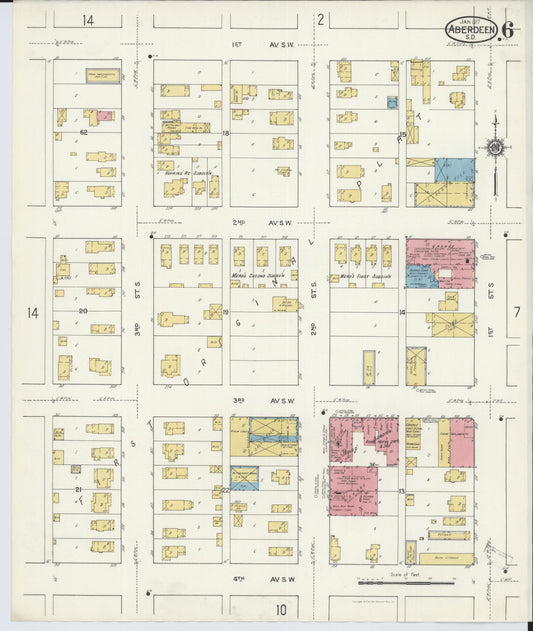 Sanborn Fire Insurance Map from Aberdeen, Brown County, South Dakota (1917), Sheet #0006 - Historic Sanborn Fire Insurance Map Print, vintage old map wall art, antique decor, genealogy gift, South Dakota South Dakota map