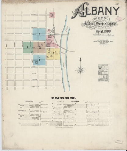 Sanborn Fire Insurance Map from Albany, Dougherty County, Georgia (1890), Sheet #0001 - Complete Map Set gallery image, historic Sanborn map, vintage wall art, Georgia Georgia