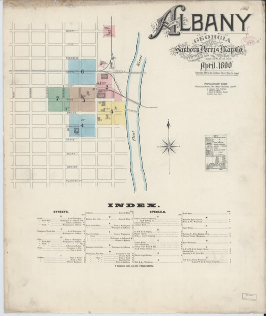 Sanborn Fire Insurance Map from Albany, Dougherty County, Georgia (1890), Sheet #0001 - Complete Map Set gallery image, historic Sanborn map, vintage wall art, Georgia Georgia