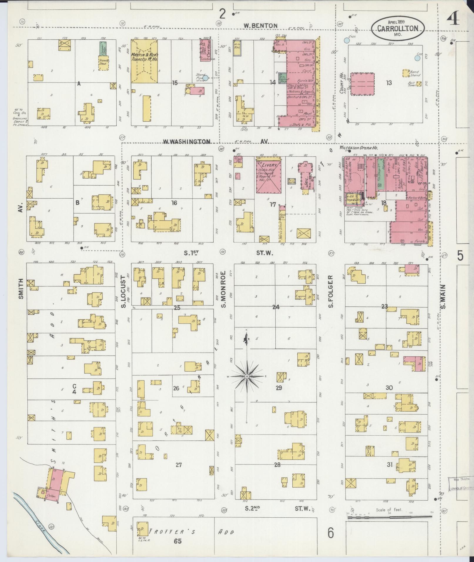 Sanborn Fire Insurance Map from Carrollton, Carroll County, Missouri (1899), Sheet #0004 - Complete Map Set gallery image, historic Sanborn map, vintage wall art, Missouri Missouri