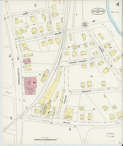 Sanborn Fire Insurance Map from Arlington, Middlesex County, Massachusetts (1897), Sheet #0004 - Historic Sanborn Fire Insurance Map Print, vintage old map wall art, antique decor, genealogy gift, Massachusetts Massachusetts map
