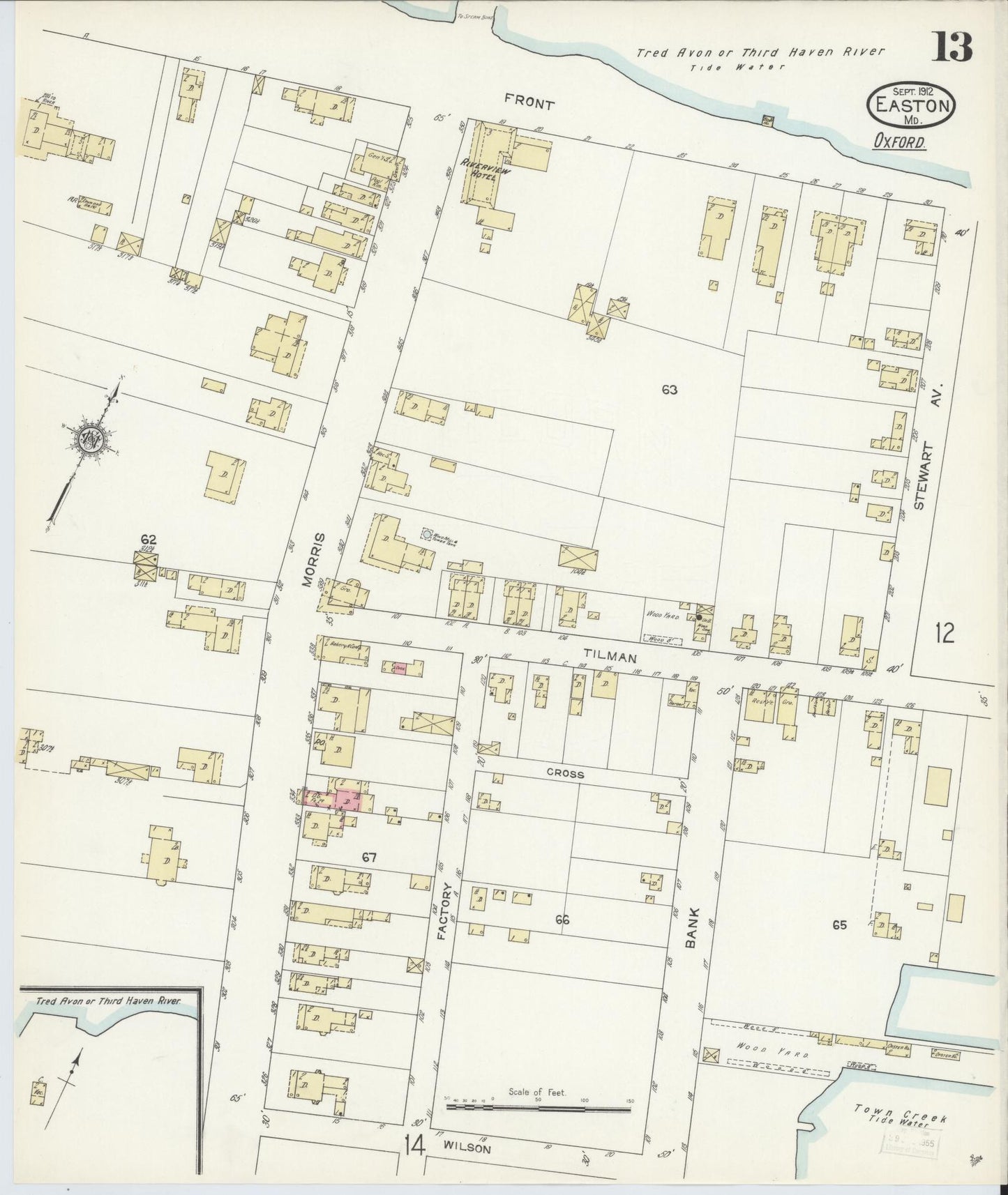 Sanborn Fire Insurance Map from Easton, Talbot County, Maryland (1912), Sheet #0013 - Historic Sanborn Fire Insurance Map Print, vintage old map wall art, antique decor, genealogy gift, Maryland Maryland map