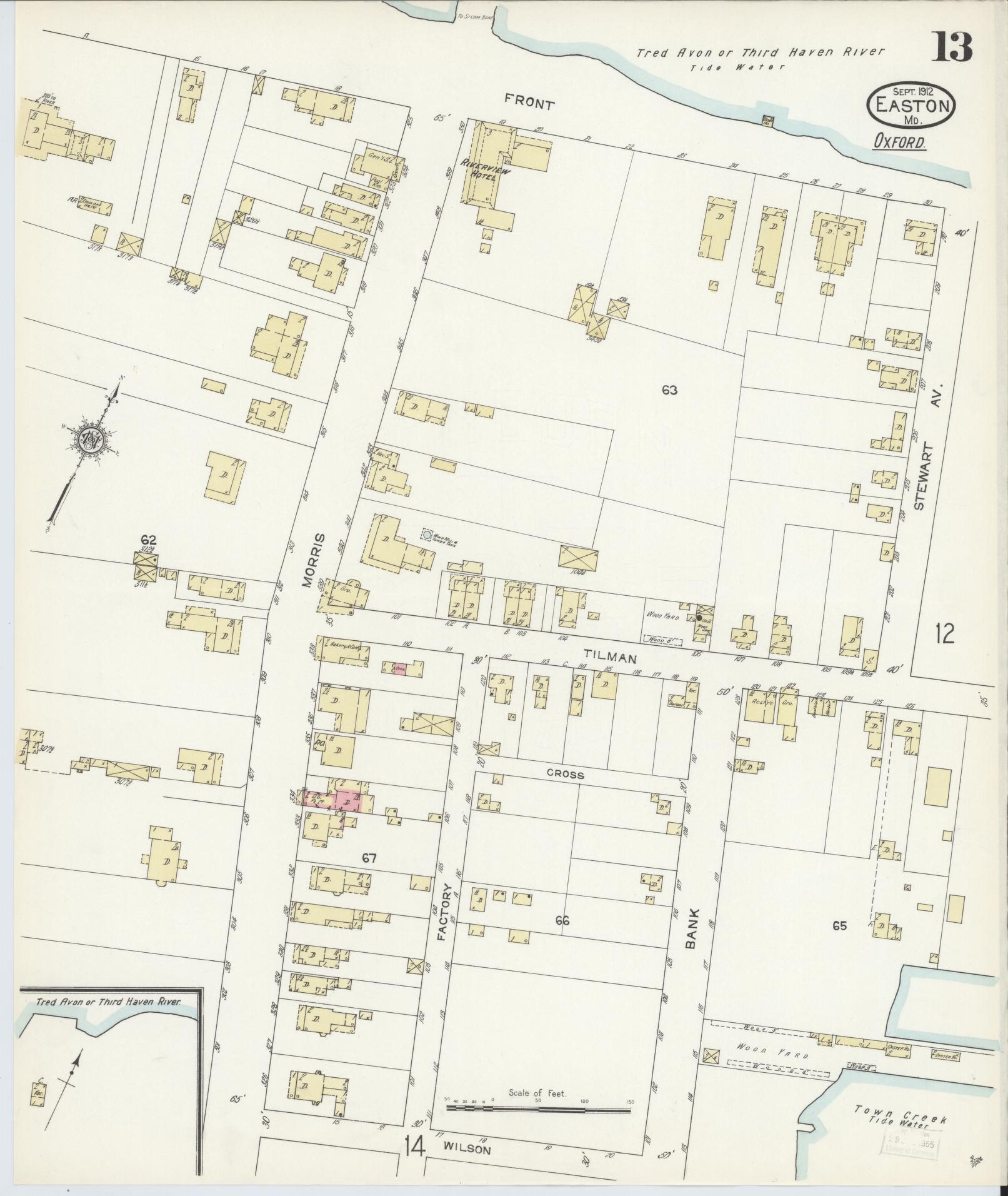 Sanborn Fire Insurance Map from Easton, Talbot County, Maryland (1912), Sheet #0013 - Historic Sanborn Fire Insurance Map Print, vintage old map wall art, antique decor, genealogy gift, Maryland Maryland map