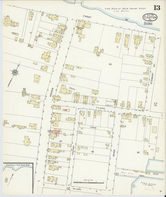 Sanborn Fire Insurance Map from Easton, Talbot County, Maryland (1912), Sheet #0013 - Historic Sanborn Fire Insurance Map Print, vintage old map wall art, antique decor, genealogy gift, Maryland Maryland map
