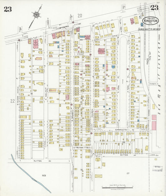Sanborn Fire Insurance Map from Kingston, Luzerne County, Pennsylvania (1925), Sheet #0023 - Historic Sanborn Fire Insurance Map Print, vintage old map wall art, antique decor, genealogy gift, Pennsylvania Pennsylvania map