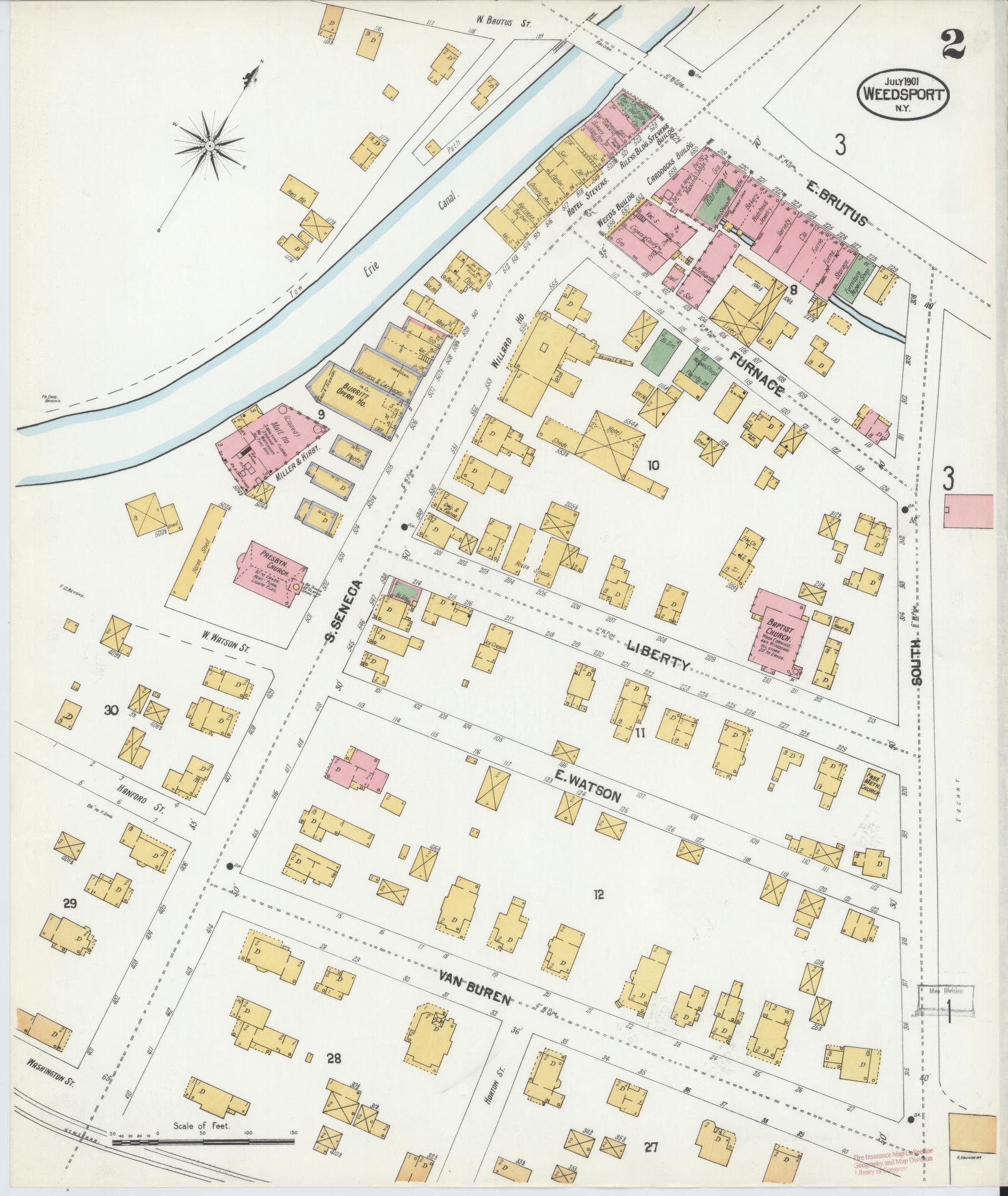 Sanborn Fire Insurance Map from Weedsport, Cayuga County, New York (1901), Sheet #0002 - Historic Sanborn Fire Insurance Map Print, vintage old map wall art, antique decor, genealogy gift, New York New York map