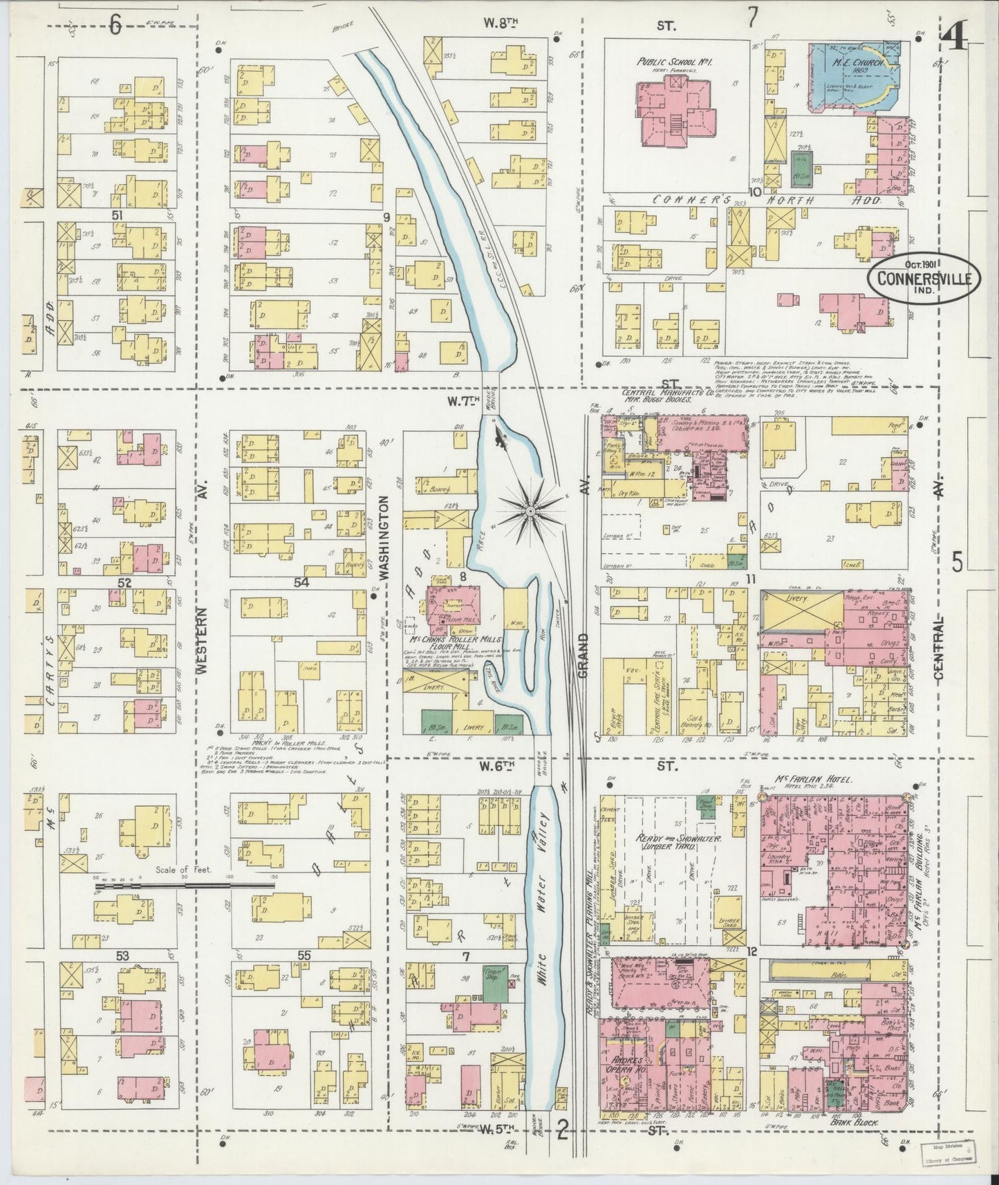 Sanborn Fire Insurance Map from Connersville, Fayette County, Indiana (1901), Sheet #0004 - Complete Map Set gallery image, historic Sanborn map, vintage wall art, Indiana Indiana