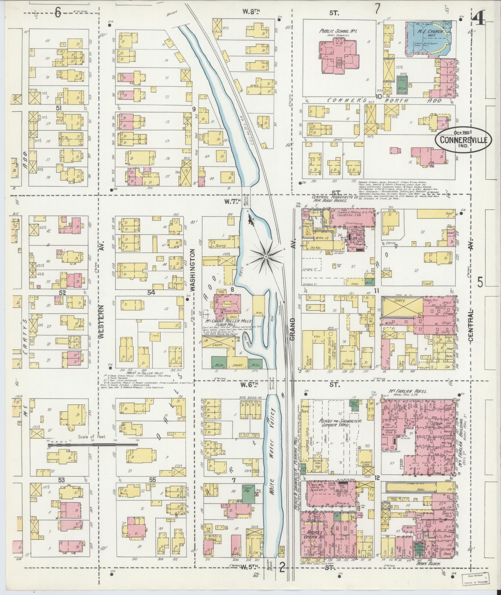 Sanborn Fire Insurance Map from Connersville, Fayette County, Indiana (1901), Sheet #0004 - Complete Map Set gallery image, historic Sanborn map, vintage wall art, Indiana Indiana