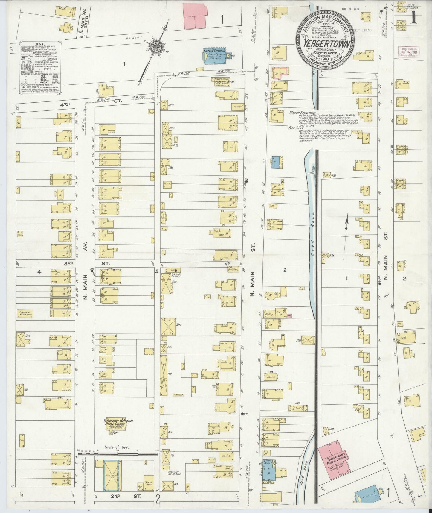 Sanborn Fire Insurance Map from Yeagertown, Mifflin County, Pennsylvania (1910), Sheet #0001 - Complete Map Set gallery image, historic Sanborn map, vintage wall art, Pennsylvania Pennsylvania
